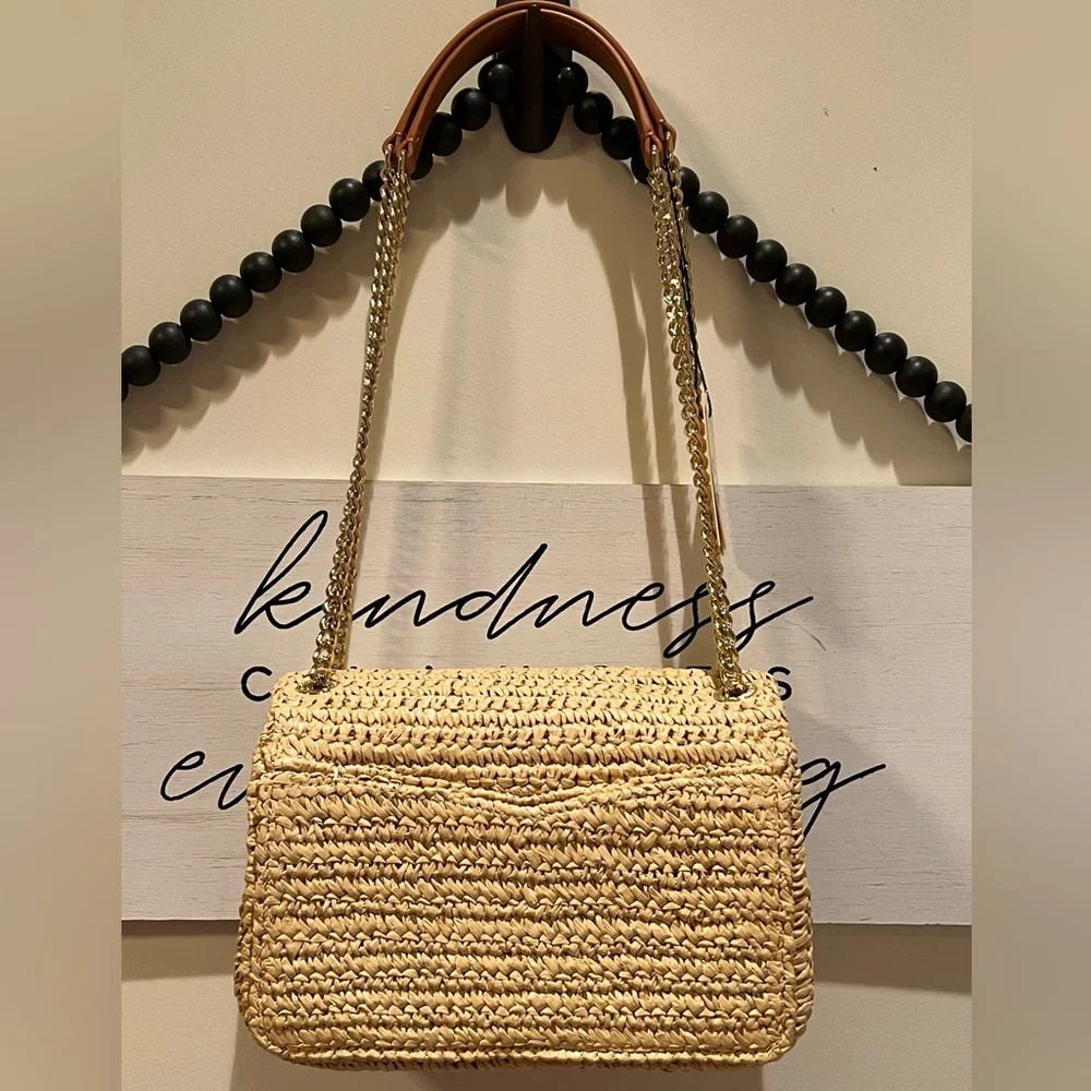 Sandro YZA Paille Wicker Raffia Straw Bag Purse Shoulder Crossbody Gold NWT